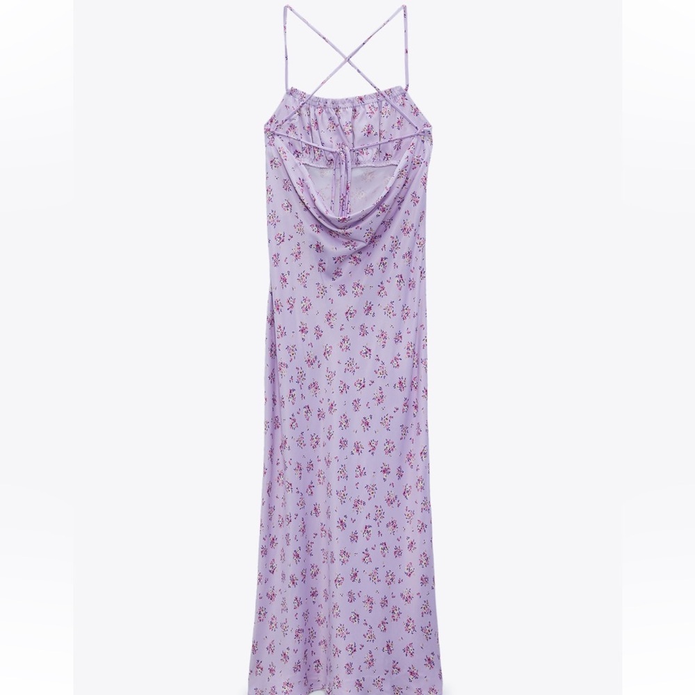Zara Satin Floral Cross Back Midi Dress